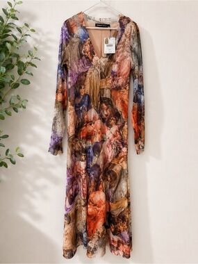 Desigual Long Sleeve Printed Maxi Dress in Purple, Orange, Brown